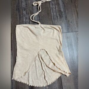 Beige Ribbed Cropped Halter Top Size Medium